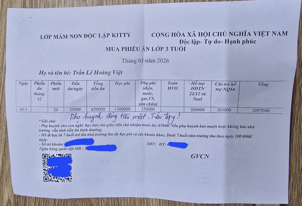 베트남 하이퐁 유치원 학비 이미지