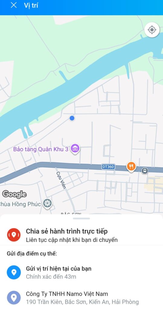 Zalo의 위치 공유 이미지